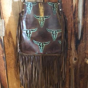 Tooled Leather Fringe Western Crossbody Purse